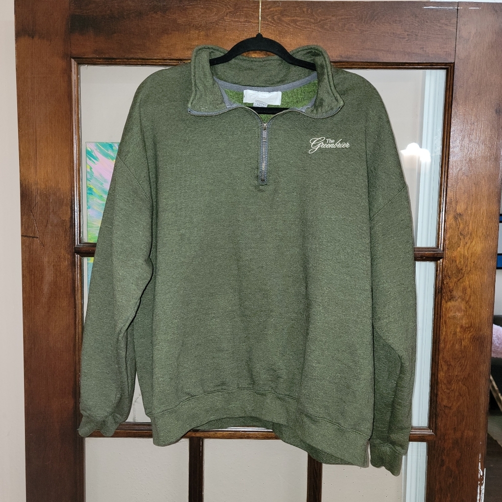 The Greenbrier Men's Olive Quarter-Zip Pullover Sweater Size XL